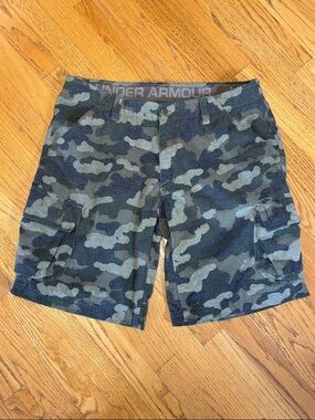 -Under Armour Cargo Short Camo Zip/Flap Utility Pockets Strong/Thick Men's W/36